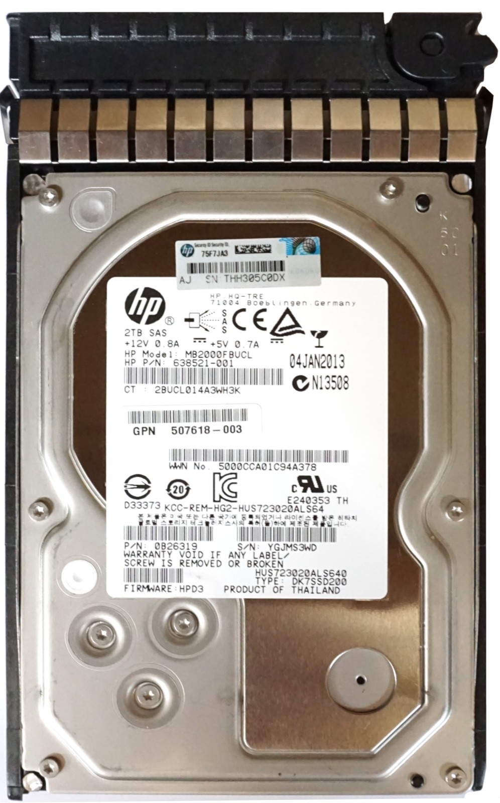 HP (638521-001) 2TB SAS-2 (3.5") 6Gb/s 7.2K HDD in Gen5 Hot-Swap Caddy