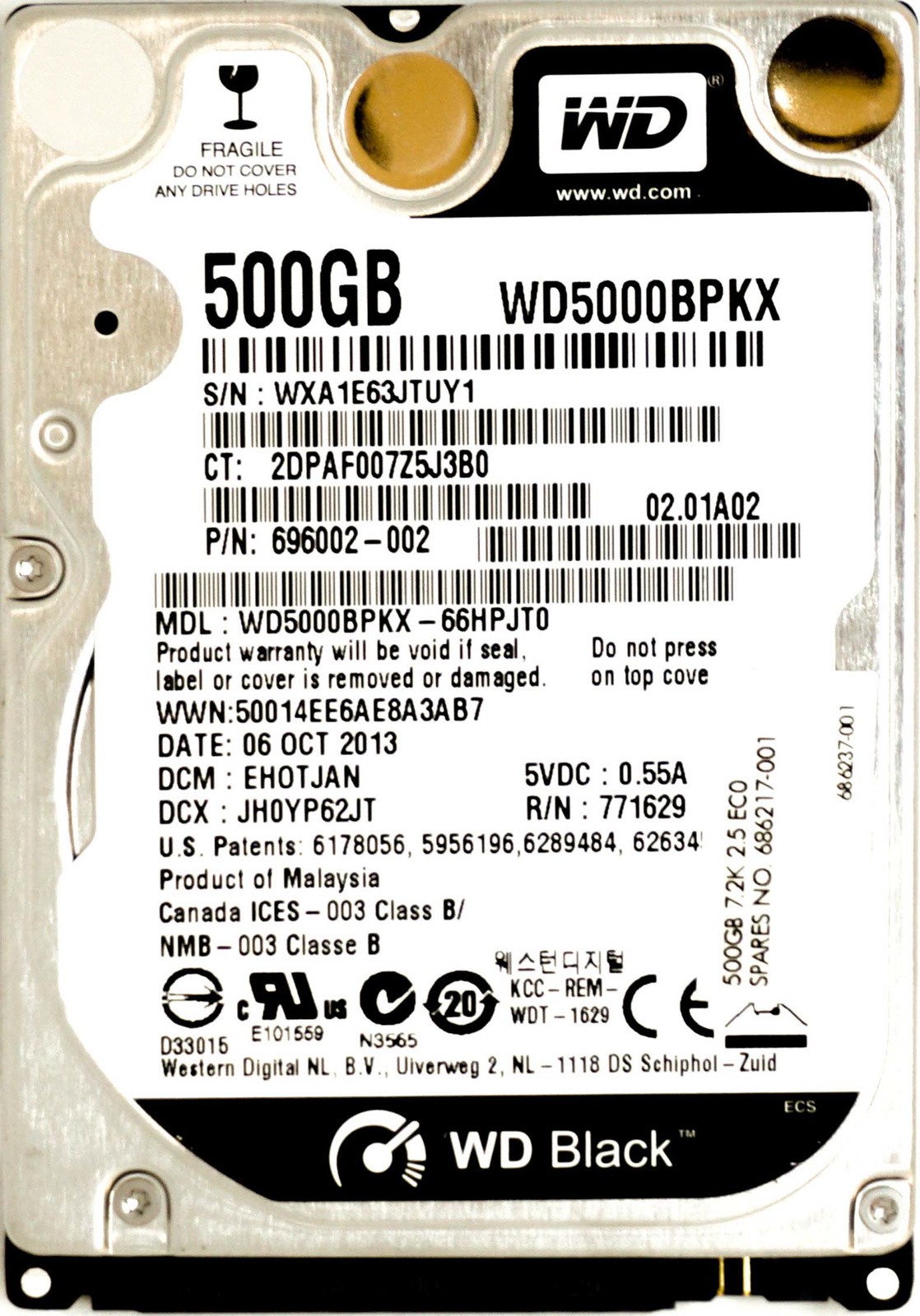 Western Digital (WD5000BPKX) 500GB SATA III (SFF) 6Gb/s 7.2K HDD