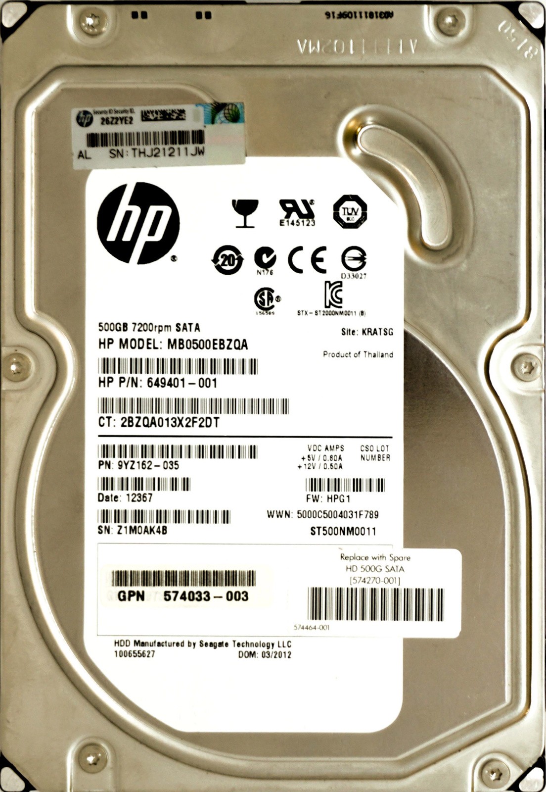 HP (649401-001) 500GB SATA II (LFF) 3Gb/s 7.2K HDD