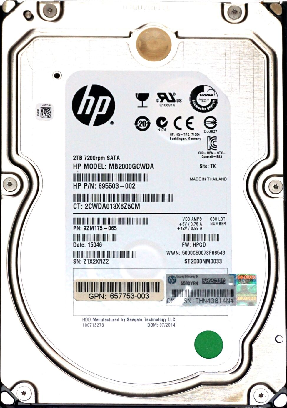 695503-002 HP (695503-002) - 2TB Midline SATA-III (3.5") 6Gb/s 7.2K HDD