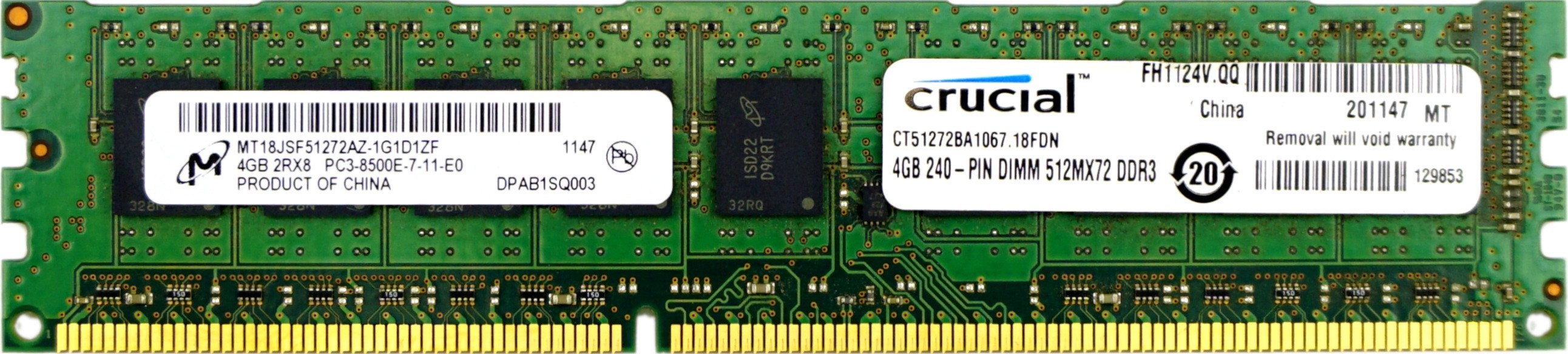 Micron - 4GB PC3-8500E (DDR3-1066Mhz, 2RX8)