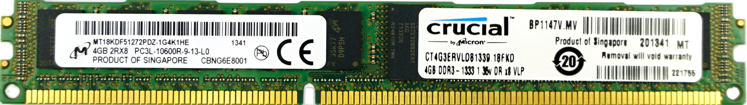 Micron - 4GB PC3L-10600R (DDR3 Low-Power-1333Mhz, 2RX8) VLP