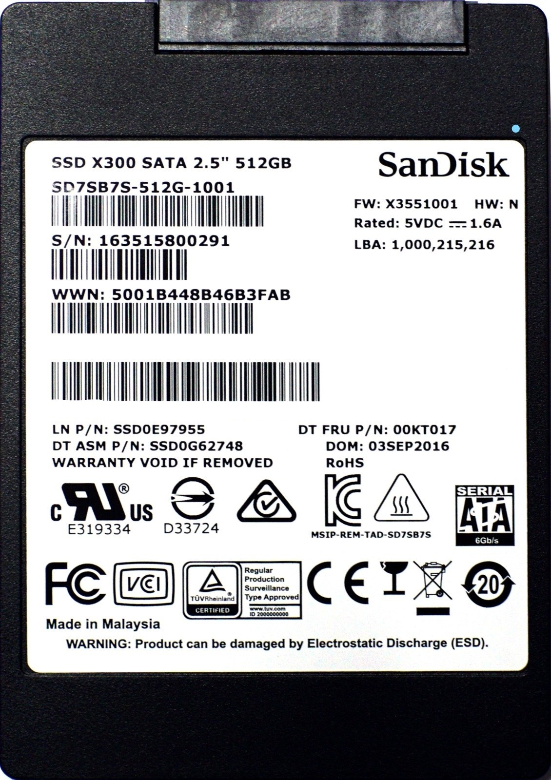 IBM (00KT017) 512GB SATA III (SFF) 6Gb/s SSD