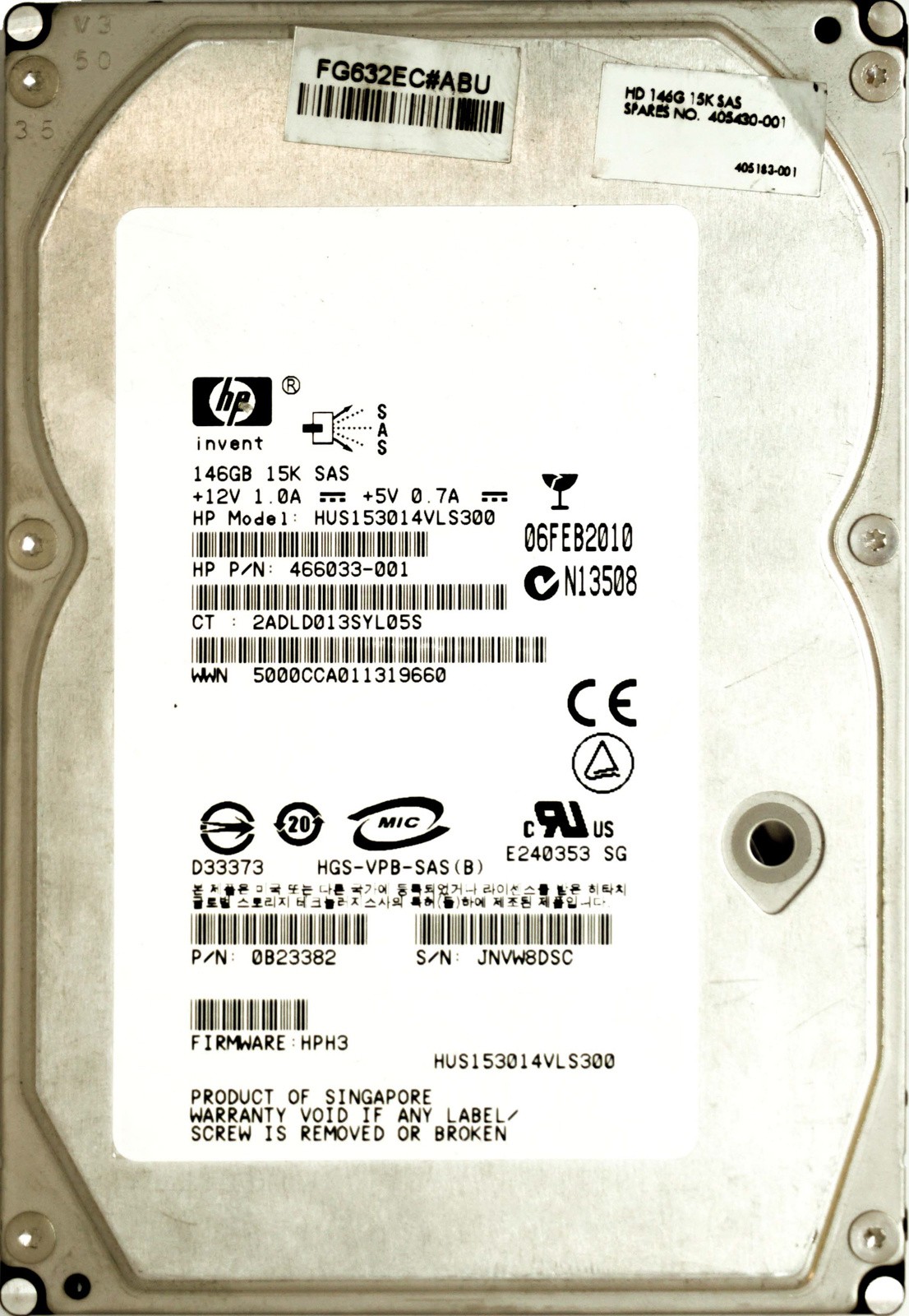 HP (466033-001) 146GB SAS-1 (LFF) 3Gb/s 15K HDD