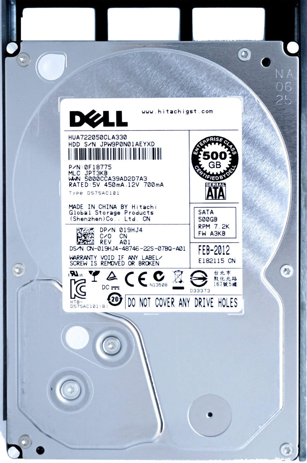 Dell (19HJ4) 500GB SATA II (LFF) 3Gb/s 7.2K in 11G Hot-Swap Caddy