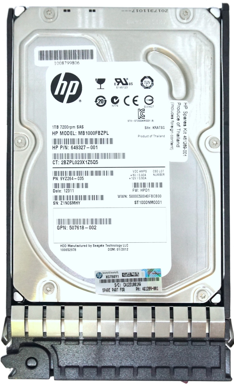 HP (649327-001) 1TB SAS-2 (3.5") 6Gbps 7.2K HDD in G5 Hot-Swap Caddy