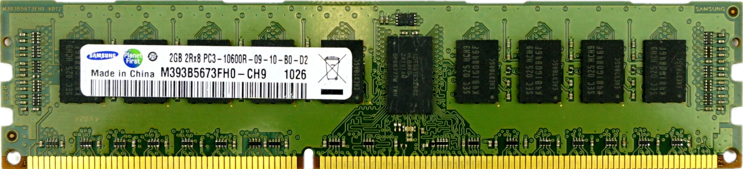 Samsung - 2GB PC3-10600R (DDR3-1333Mhz, 2RX8)