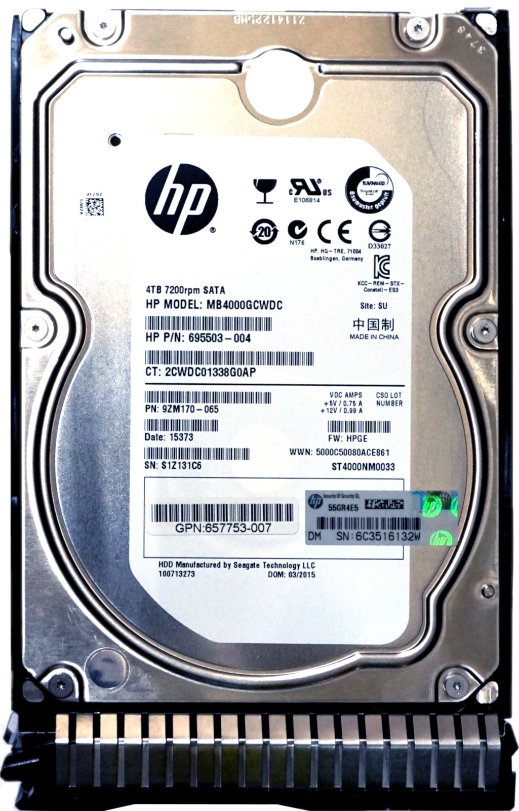 HP (695503-004) 4TB Midline SATA (3.5") 6Gb/s 7.2K HDD in Gen8 Hot-Swap Caddy