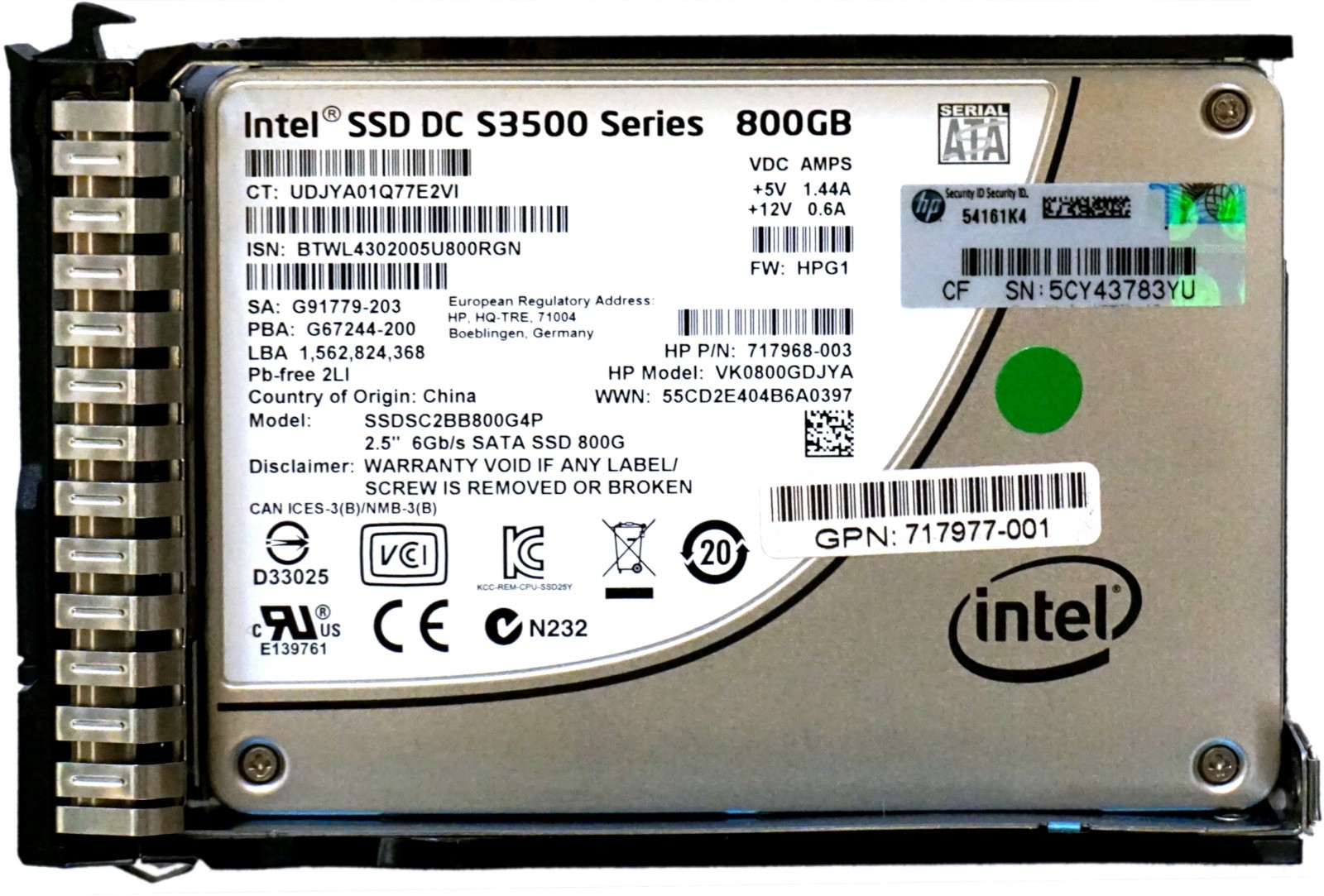 HP (717968-003) 800GB Value Endurance SATA III (2.5") 6Gbps SSD Gen8 Hot-Swap