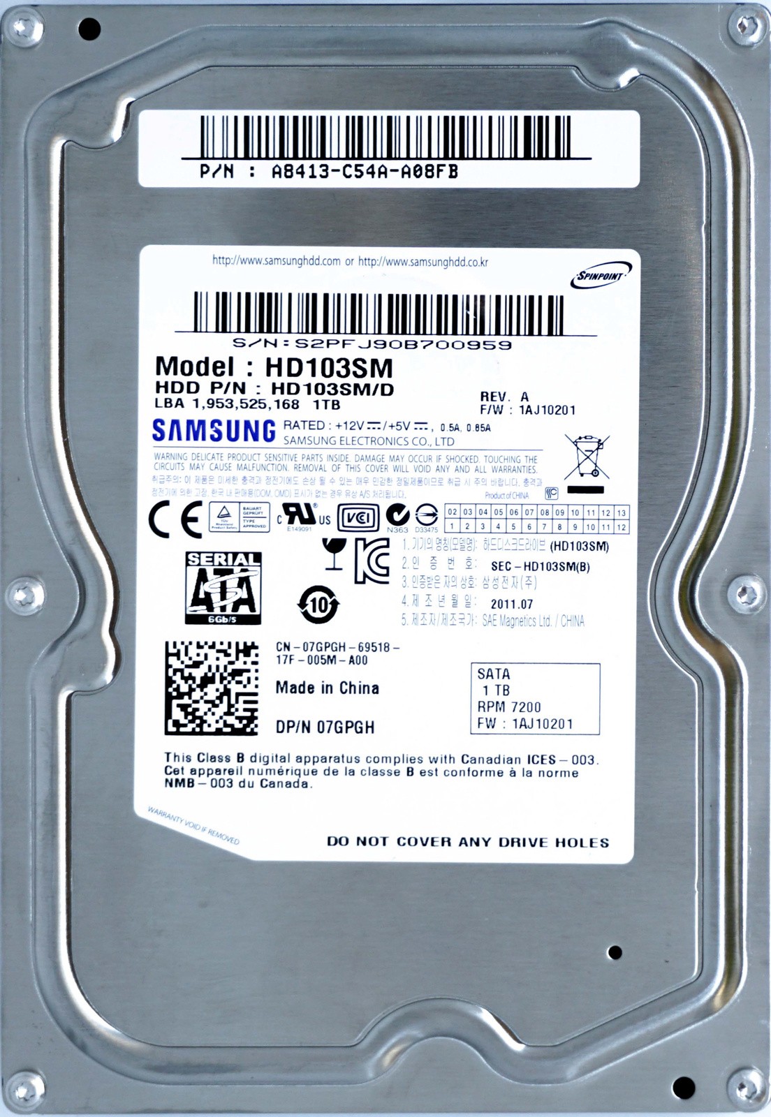 Dell (7GPGH) 1TB SATA III (LFF) 6Gb/s 7.2K HDD