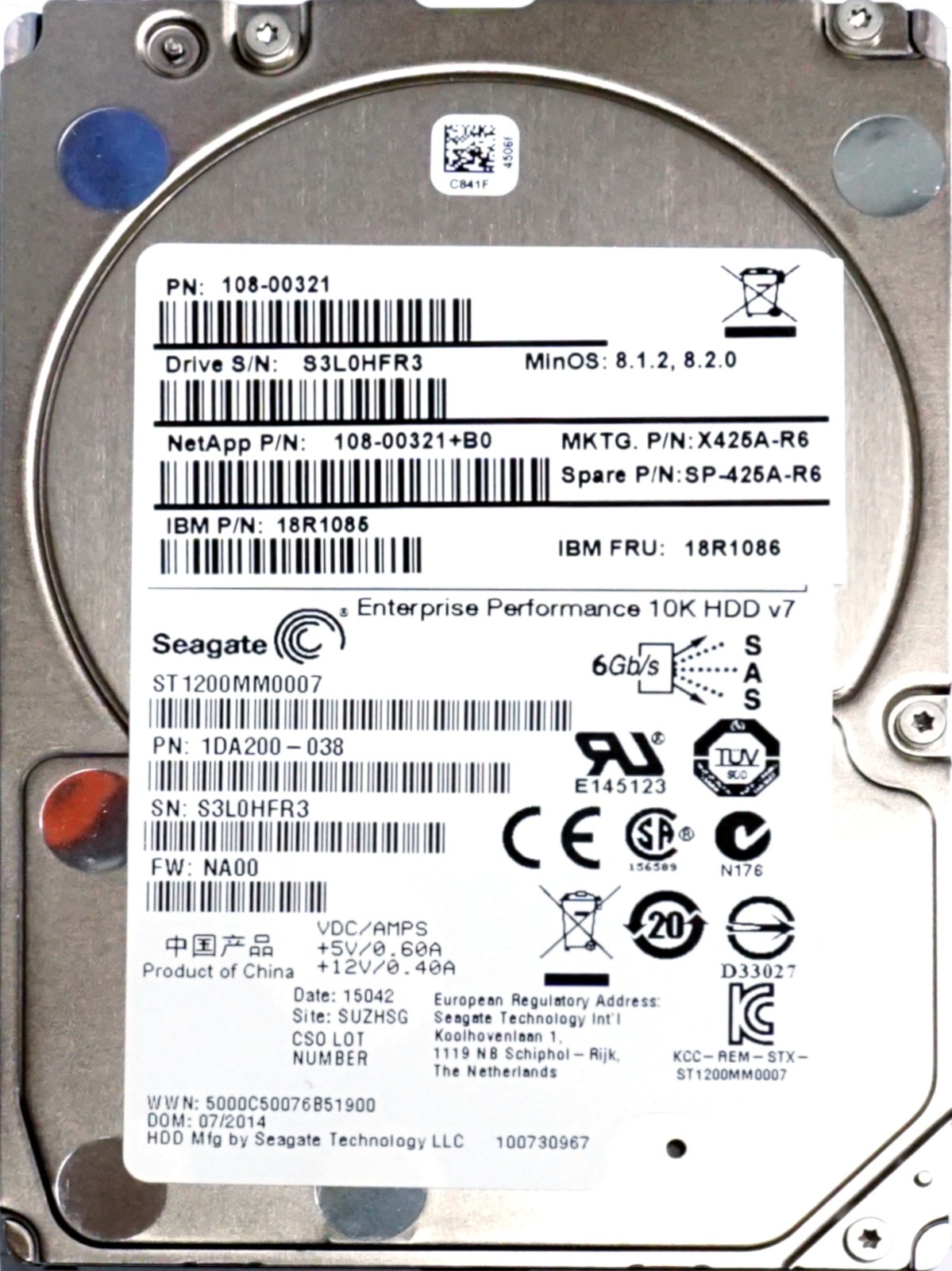 Seagate (ST1200MM0007) 1.2TB SAS-2 (SFF 2.5") 6Gbps 10K HDD