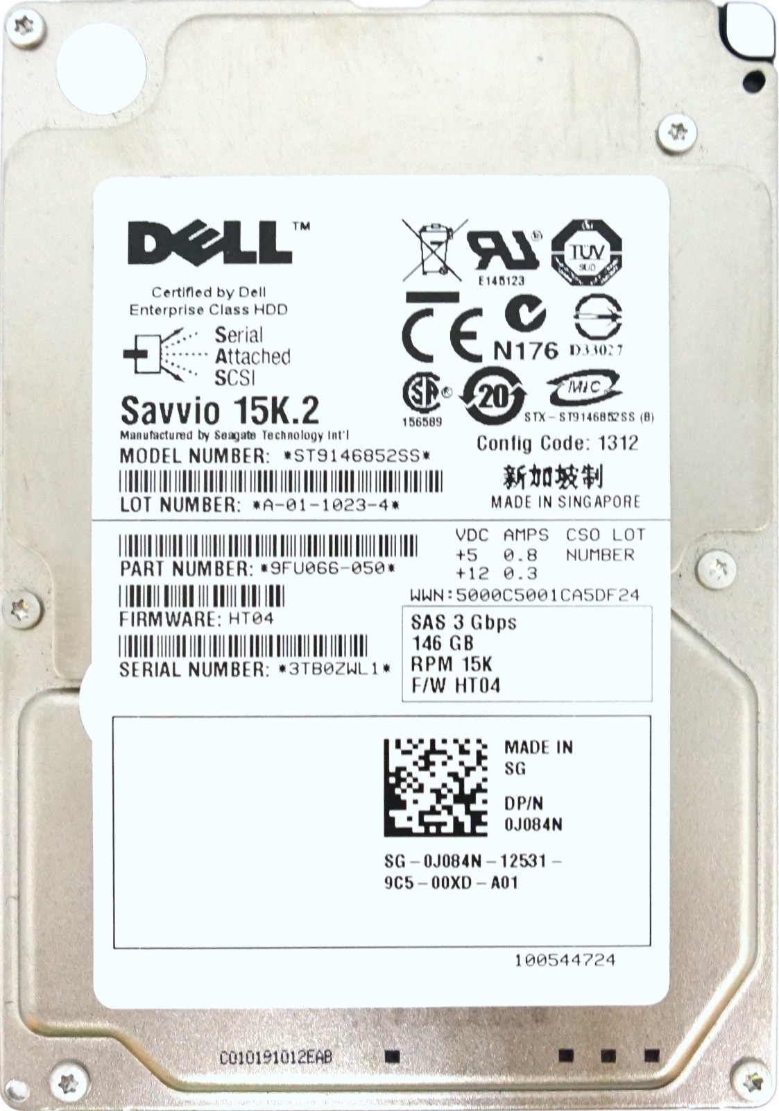 Dell (J084N) 146GB SAS-2 (2.5") 6Gbps 15K HDD