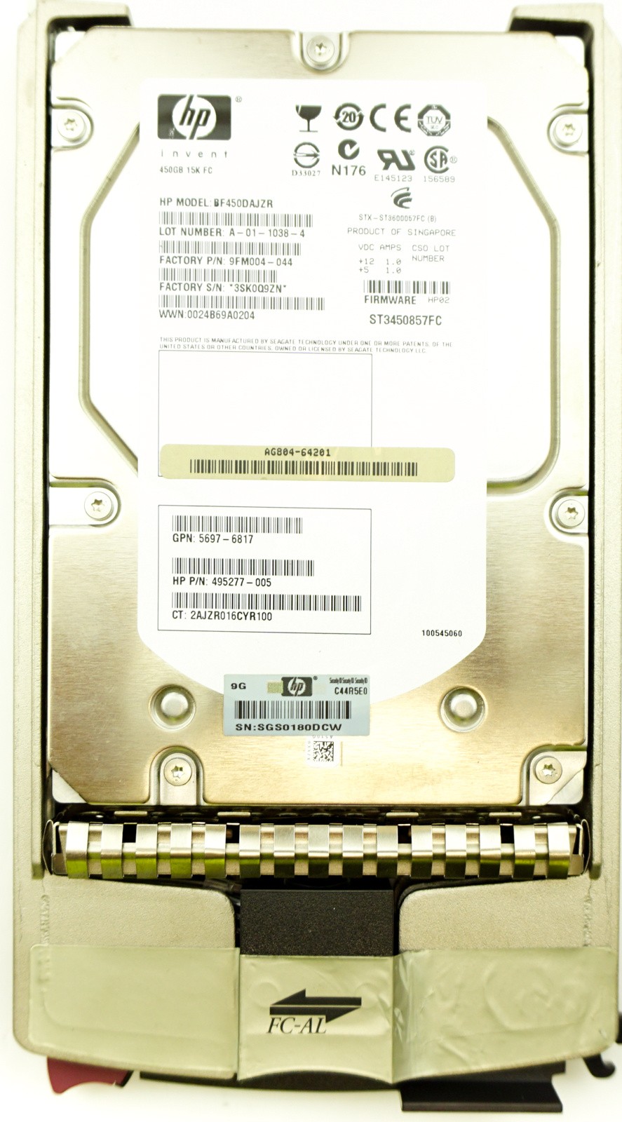 HP (495277-005) 450GB FCAL (LFF) 4Gb/s 15K in G1 Hot-Swap Caddy