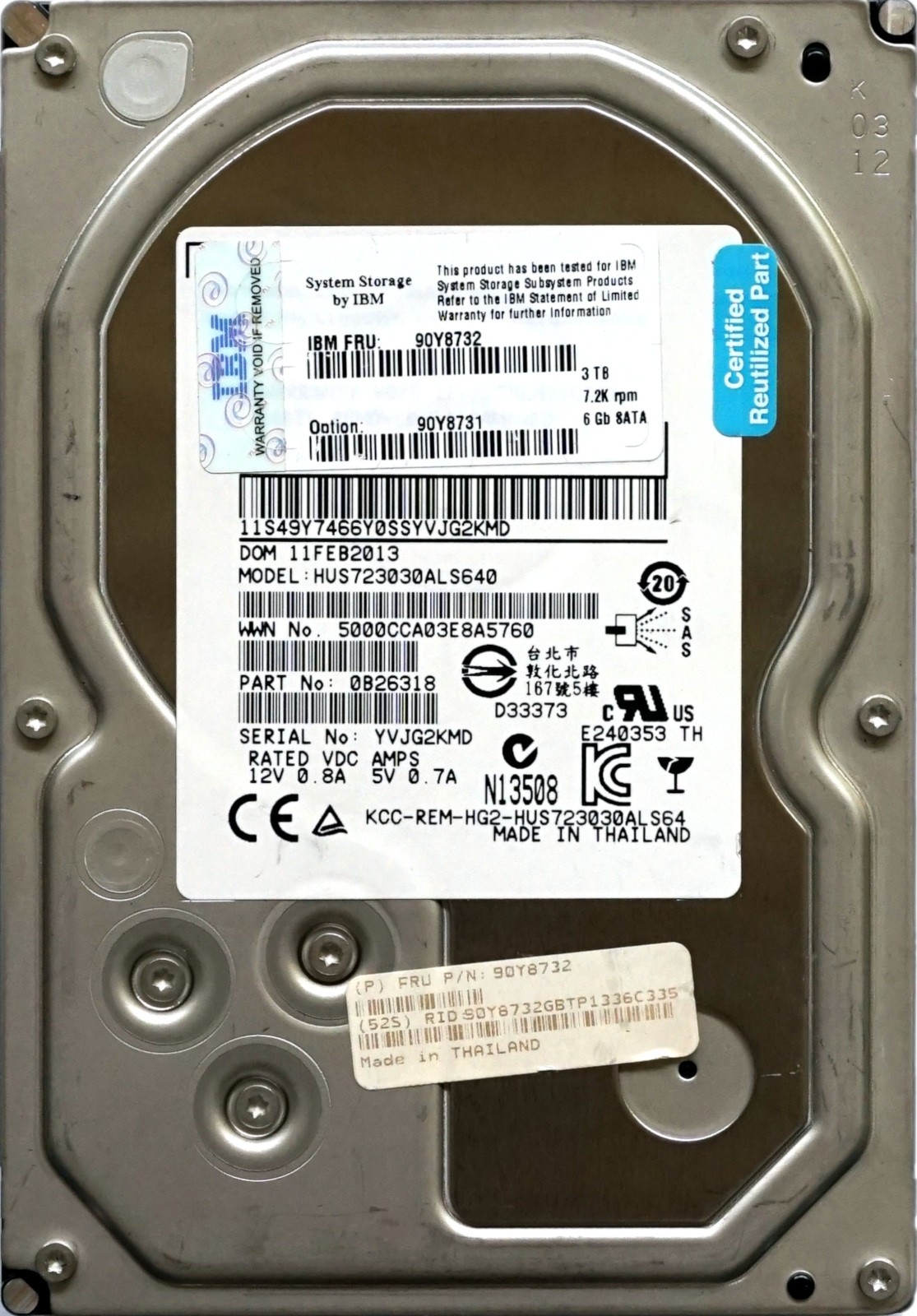 IBM (49Y7466) 3TB SAS-2  (3.5") 6Gbps 7.2K HDD (90Y8732)