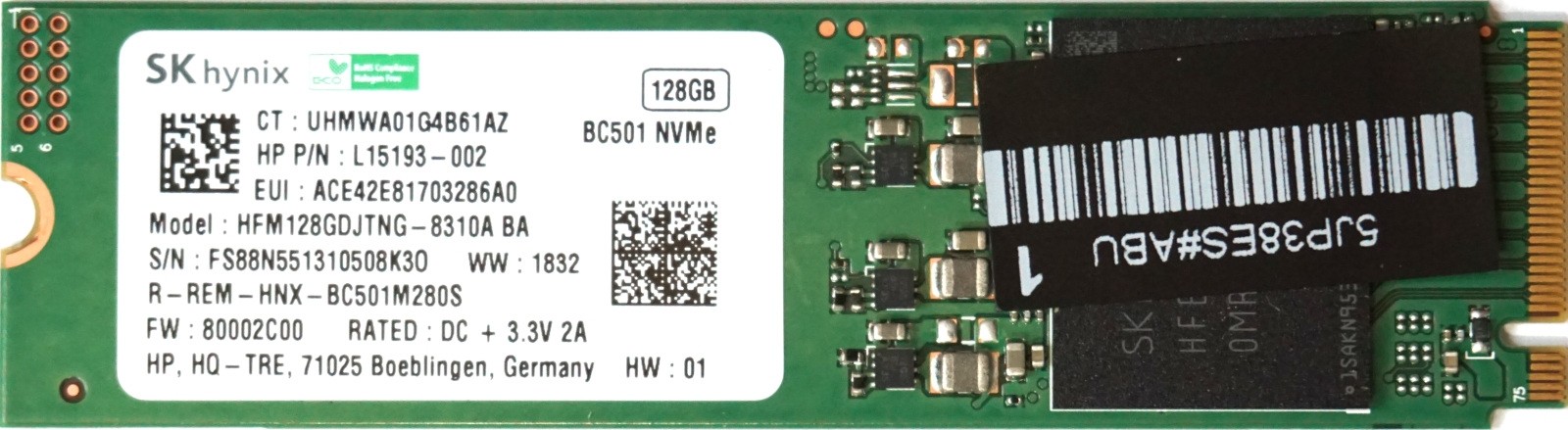 HP (L15193-002) 128GB Hynix BC501 NVMe (M.2 2280) SSD (L17092-401) New